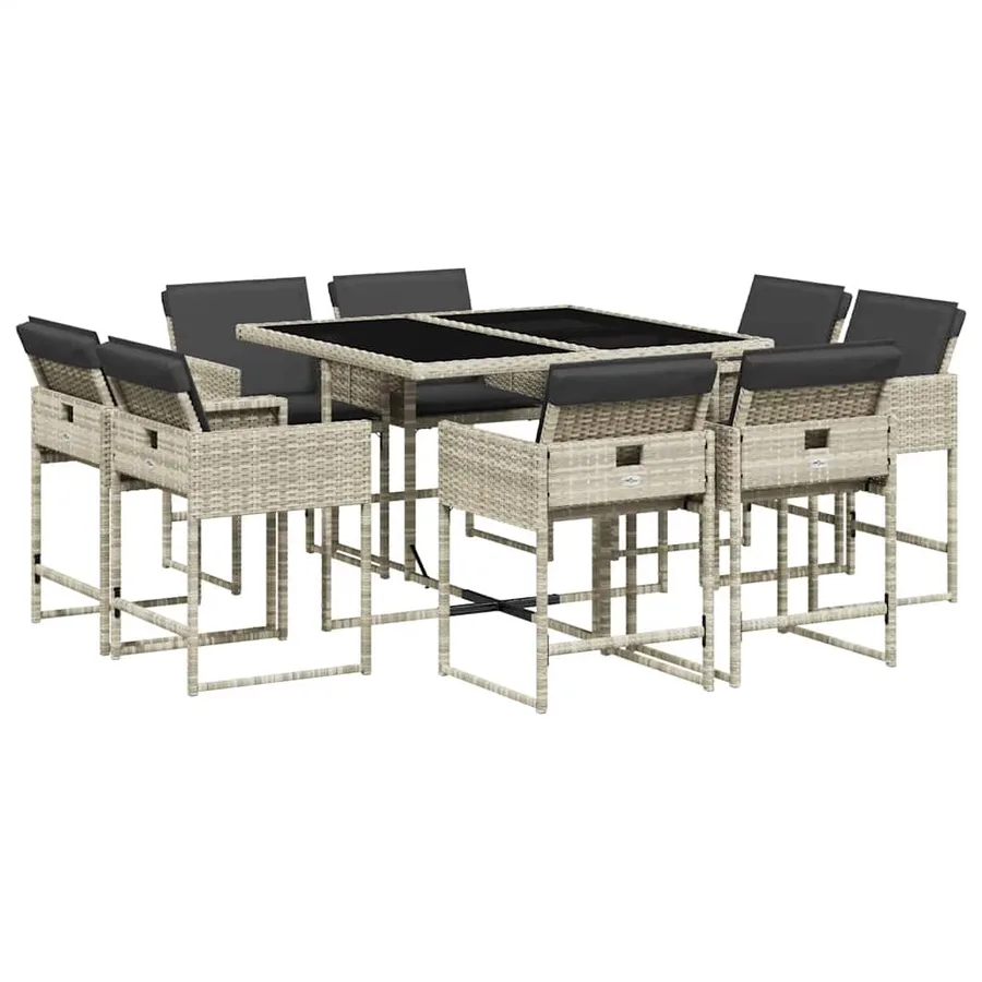 Ensemble à manger de jardin et coussins 9 pcs gris clair rotin - 2