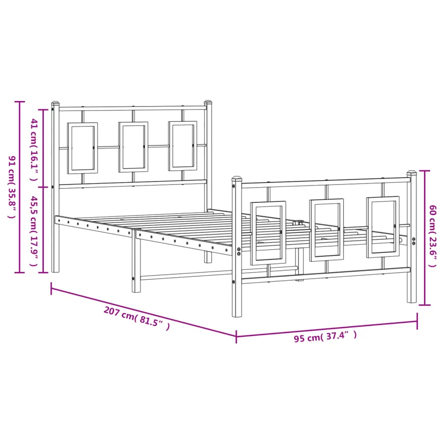 Cadre de lit métal sans matelas avec pied de lit blanc 90x200cm - 10