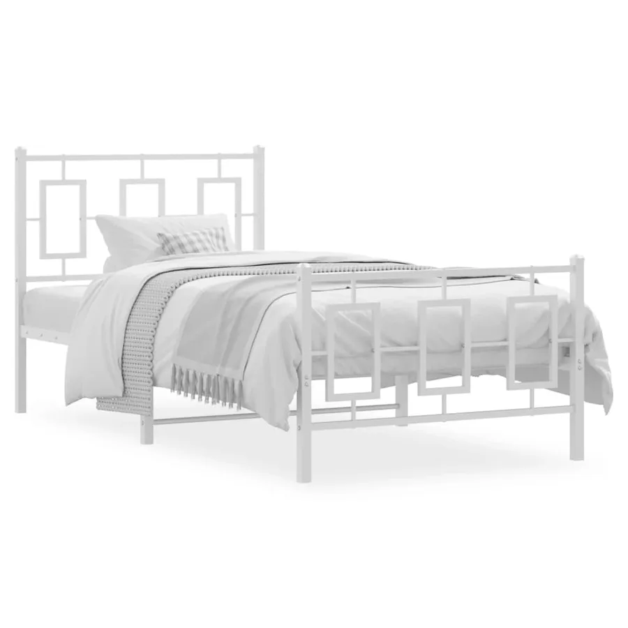 Cadre de lit métal sans matelas avec pied de lit blanc 90x200cm - 2