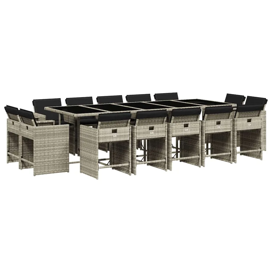 Ensemble à manger de jardin et coussins 15 pcs gris clair rotin - 2