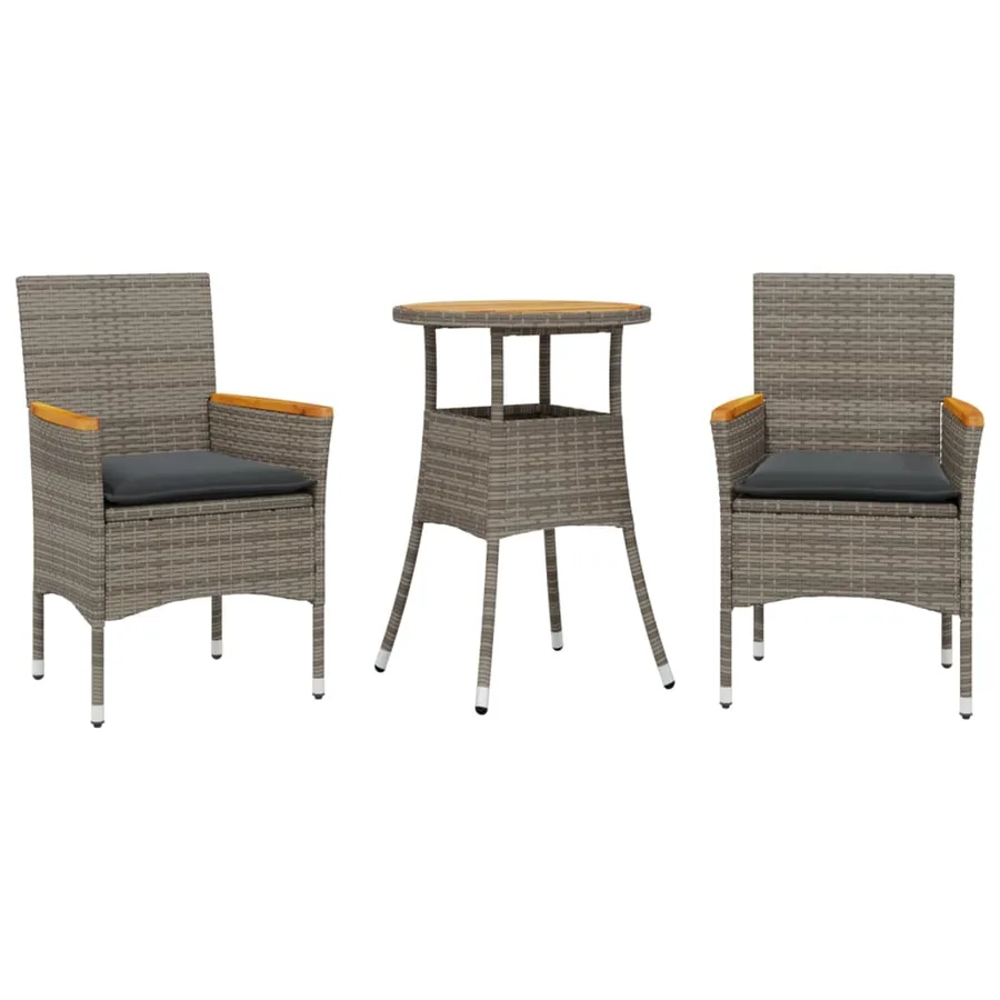 Ensemble à manger de jardin et coussins 3 pcs gris rotin acacia - 2