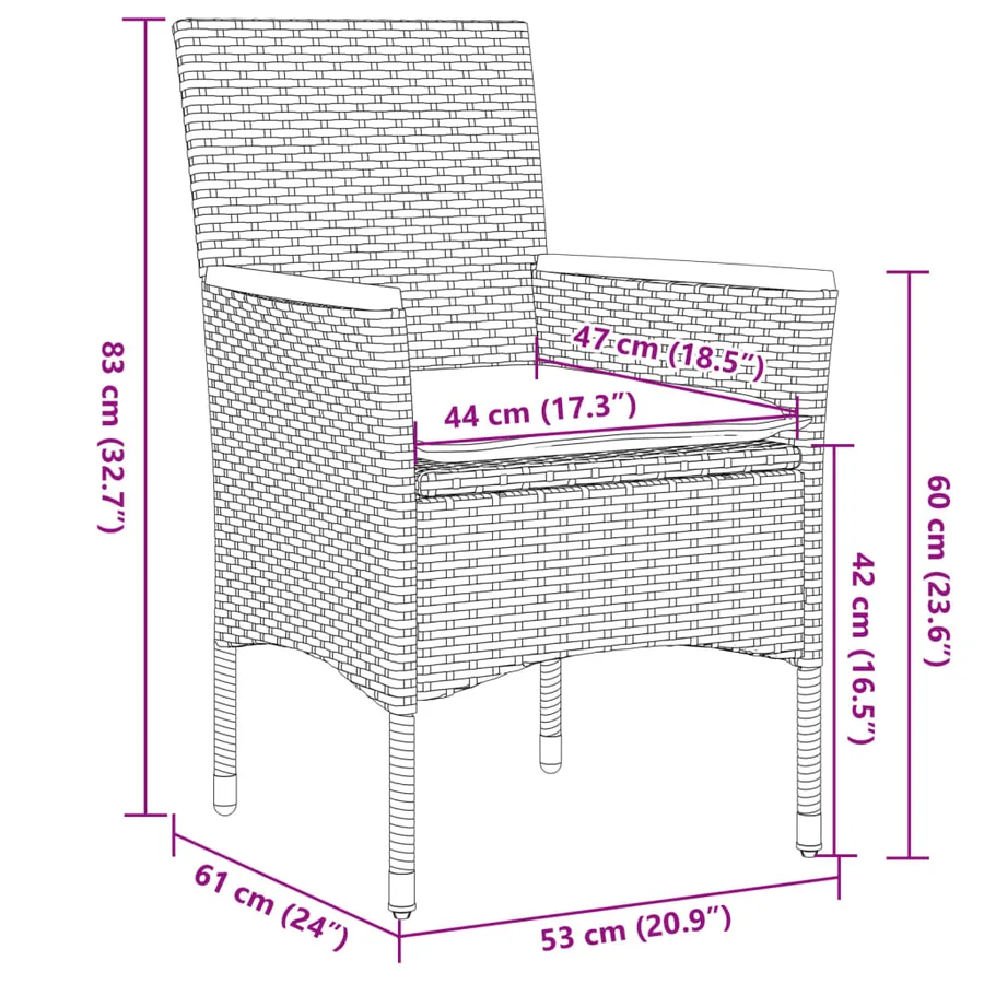 Ensemble à manger de jardin et coussins 3 pcs gris rotin acacia - 8
