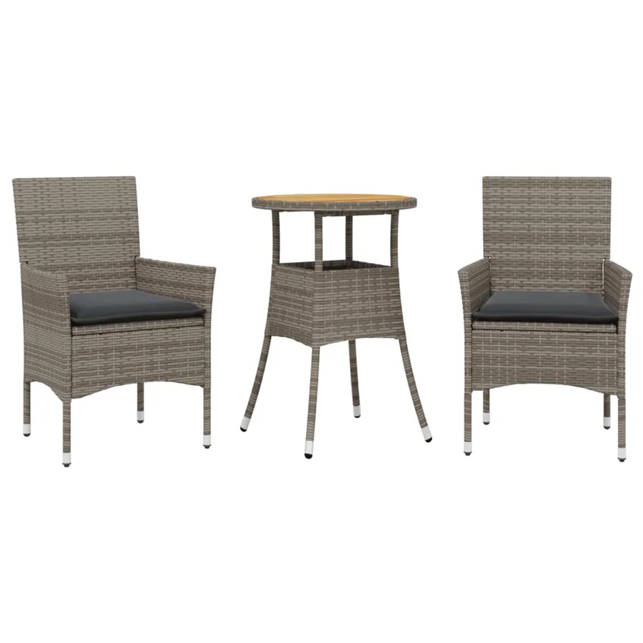 Ensemble à manger de jardin et coussins 3 pcs gris rotin acacia - 2