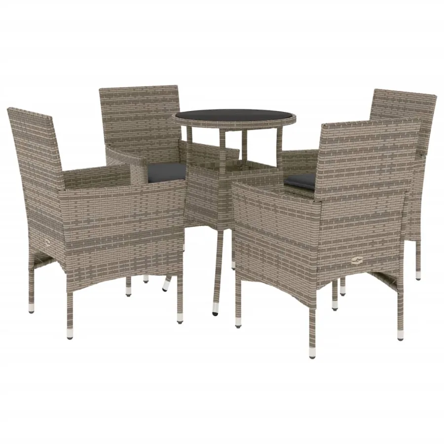 Ensemble à manger de jardin et coussins 5 pcs gris rotin verre - 2