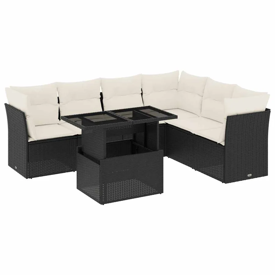 Salon de jardin 7 pcs avec coussins noir résine tressée 62 x 62 x 69 cm - 64,8 kg - 2