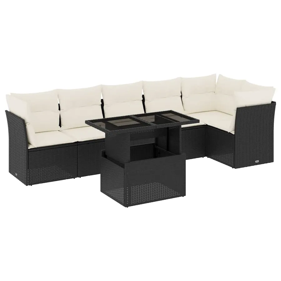 Salon de jardin 7 pcs avec coussins noir résine tressée 62 x 62 x 69 cm - 64,8 kg - 2