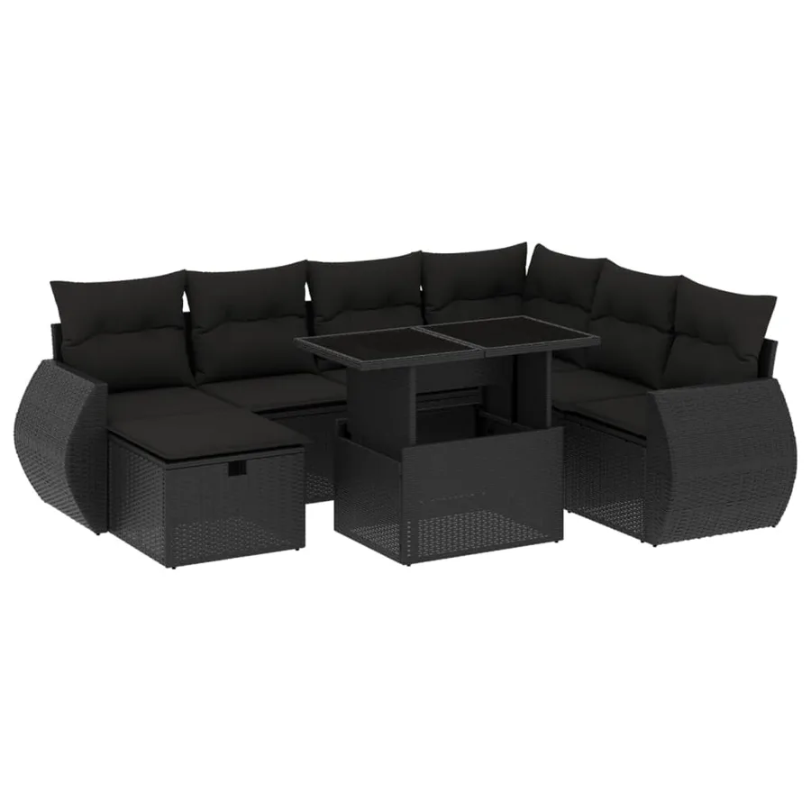 Salon de jardin 8 pcs avec coussins noir résine tressée - 2