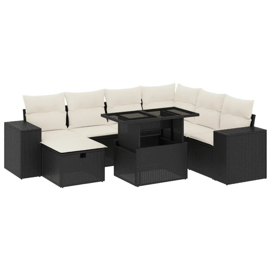 Salon de jardin 8 pcs avec coussins noir résine tressée - 2