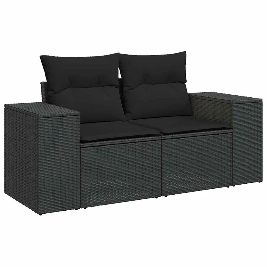 Salon de jardin 6 pcs avec coussins noir résine tressée - 3