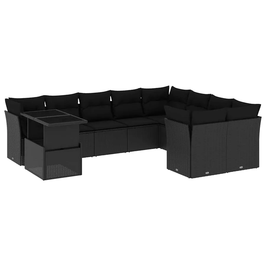 Salon de jardin 10 pcs avec coussins noir résine tressée - 2