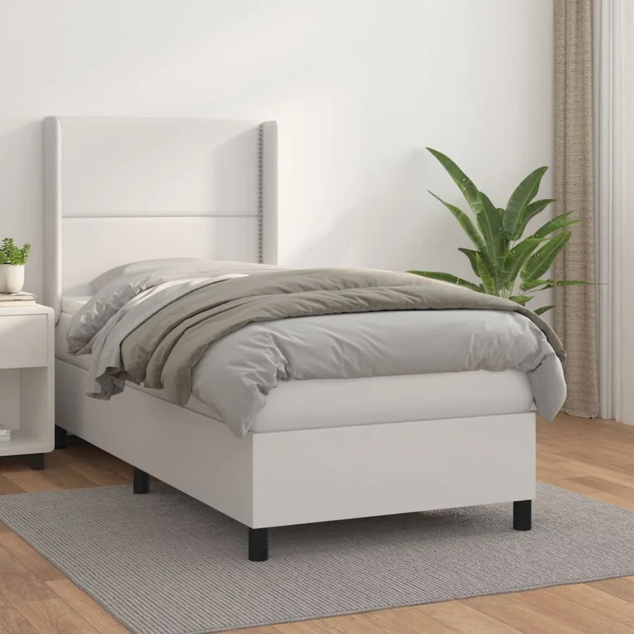 Sommier à lattes de lit avec matelas Blanc 100x200cm Similicuir