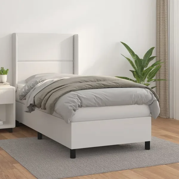 Sommier à lattes de lit avec matelas Blanc 100x200cm Similicuir
