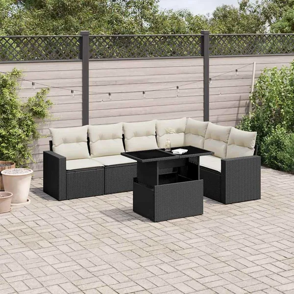 Salon de jardin 7 pcs avec coussins noir résine tressée 62 x 62 x 69 cm - 63,4 kg