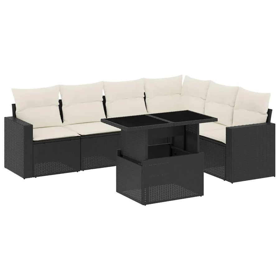 Salon de jardin 7 pcs avec coussins noir résine tressée 62 x 62 x 69 cm - 63,4 kg - 2