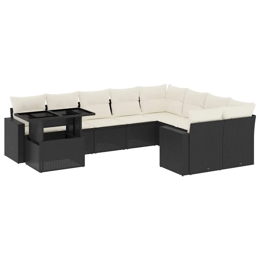 Salon de jardin 10 pcs avec coussins noir résine tressée - 2