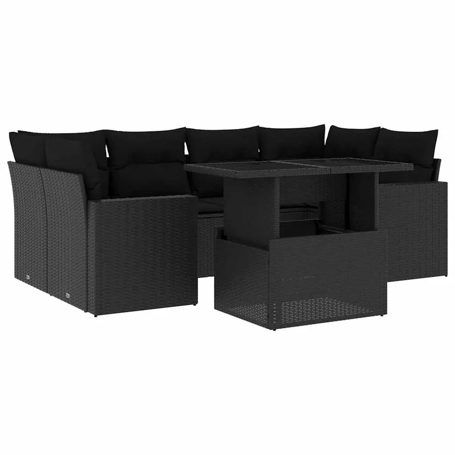 Salon de jardin 7 pcs avec coussins noir résine tressée 62 x 62 x 69 cm - 66,7 kg - 2