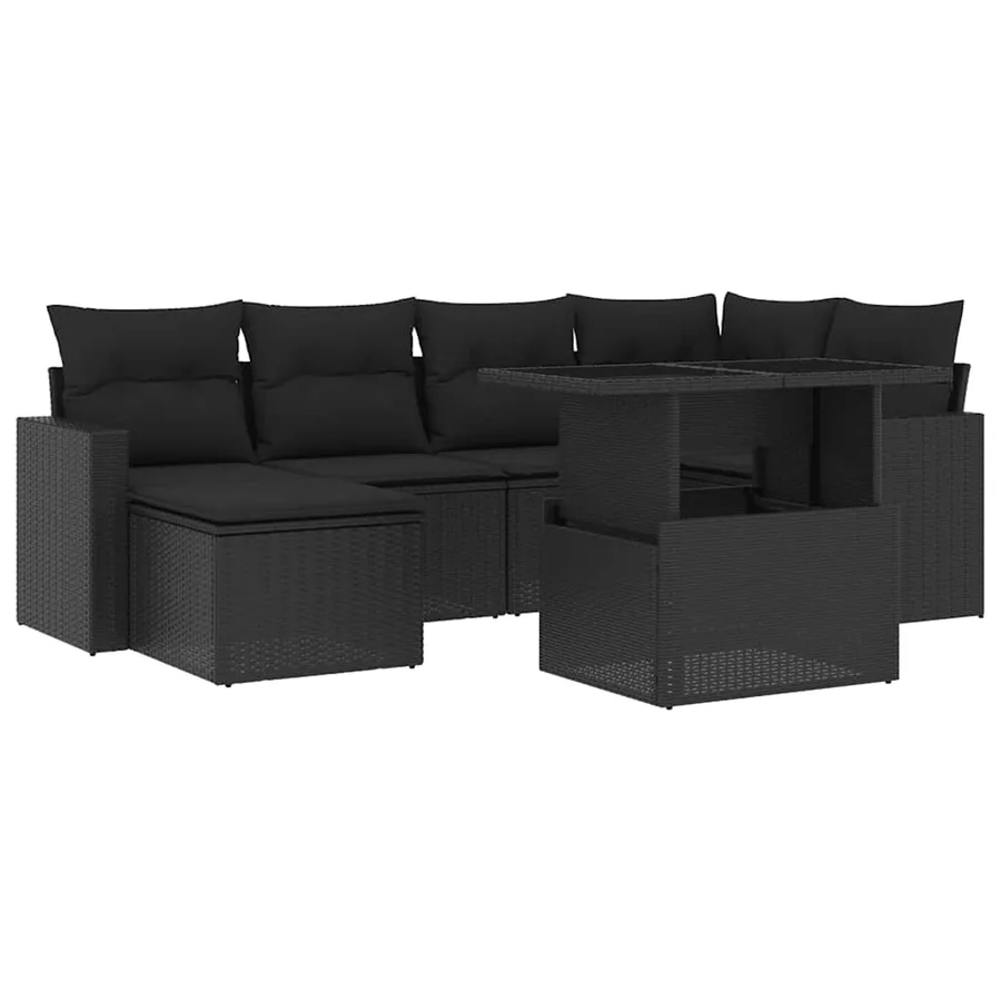 Salon de jardin 7 pcs avec coussins noir résine tressée 62 x 62 x 69 cm - 63,8 kg - 2
