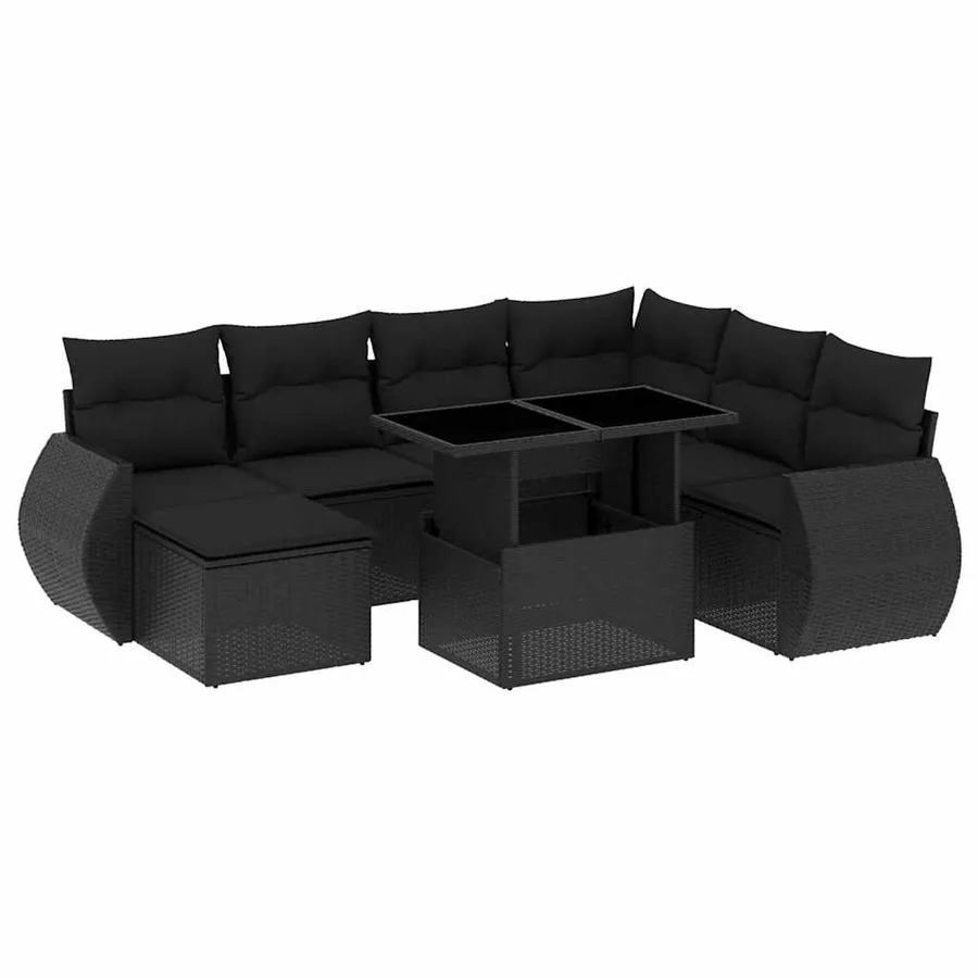 Salon de jardin 8 pcs avec coussins noir résine tressée - 2