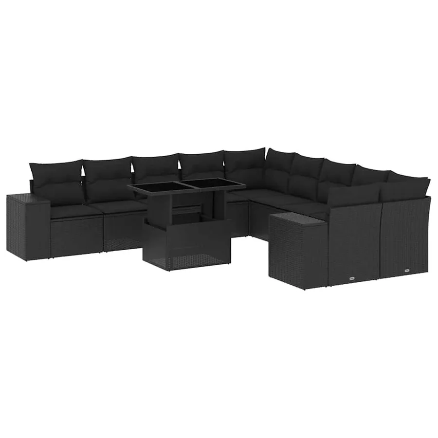 Salon de jardin 11 pcs avec coussins noir résine tressée - 2