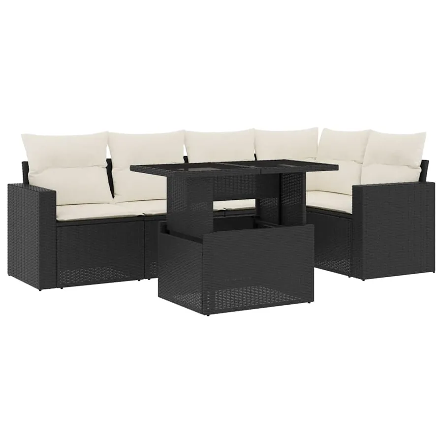 Salon de jardin 6 pcs avec coussins noir résine tressée - 2