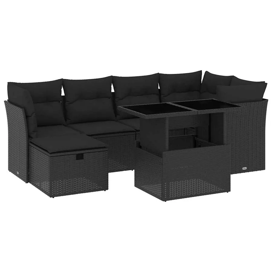 Salon de jardin 7 pcs avec coussins noir résine tressée 62 x 62 x 69 cm - 65,7 kg - 2