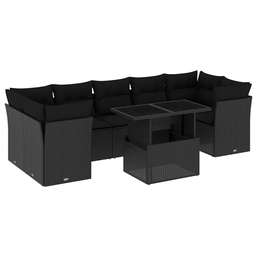 Salon de jardin 8 pcs avec coussins noir résine tressée - 2