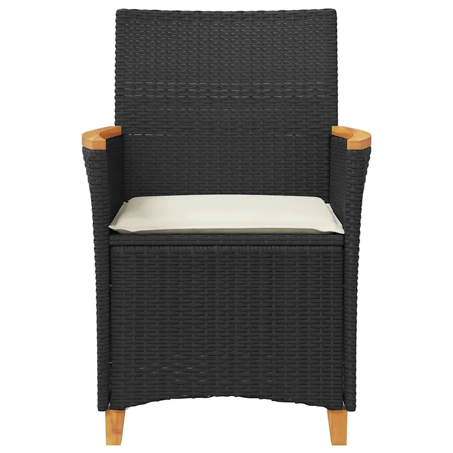 Chaises de jardin coussins lot de 2 noir résine tressée et bois - 5