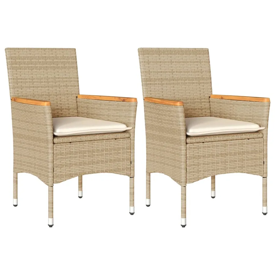 Chaises de jardin avec coussins lot de 2 beige résine tressée - 2