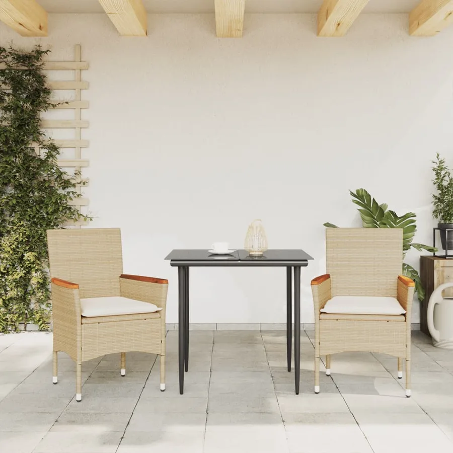Chaises de jardin avec coussins lot de 2 beige résine tressée - 3