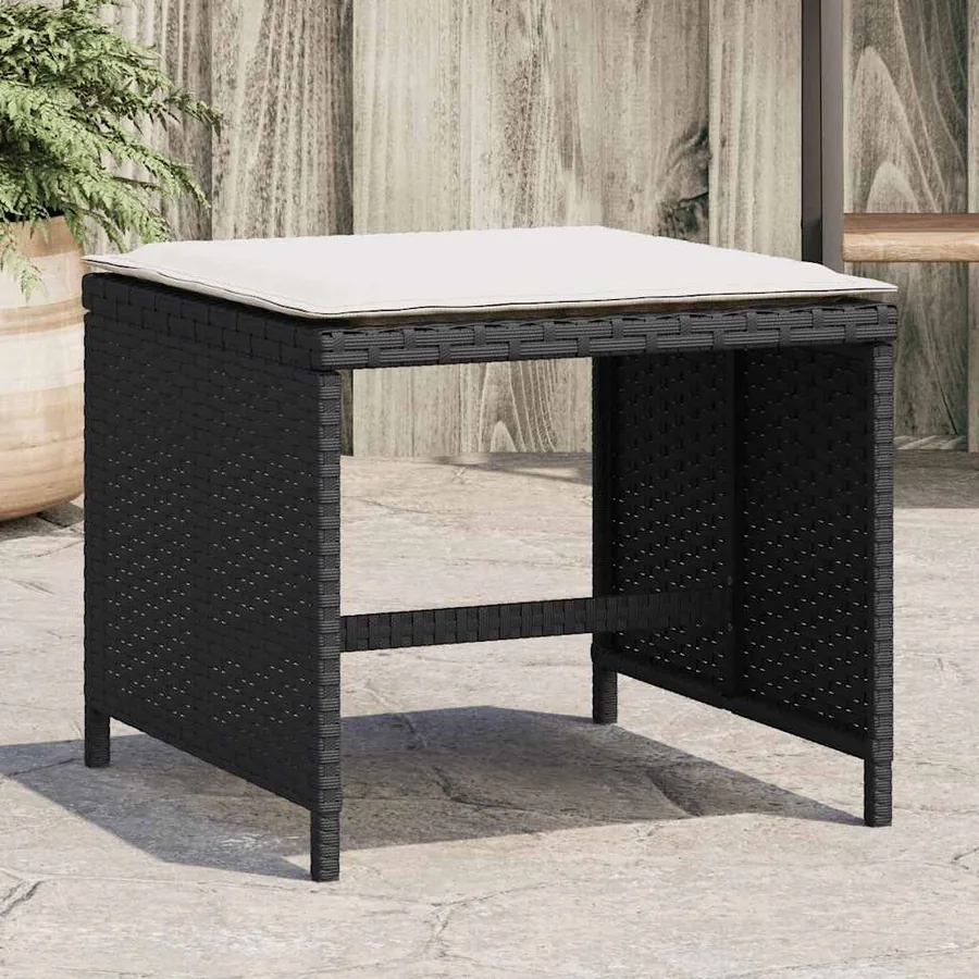 Tabourets de jardin et coussins lot de 4 noir 41x41x36 cm rotin