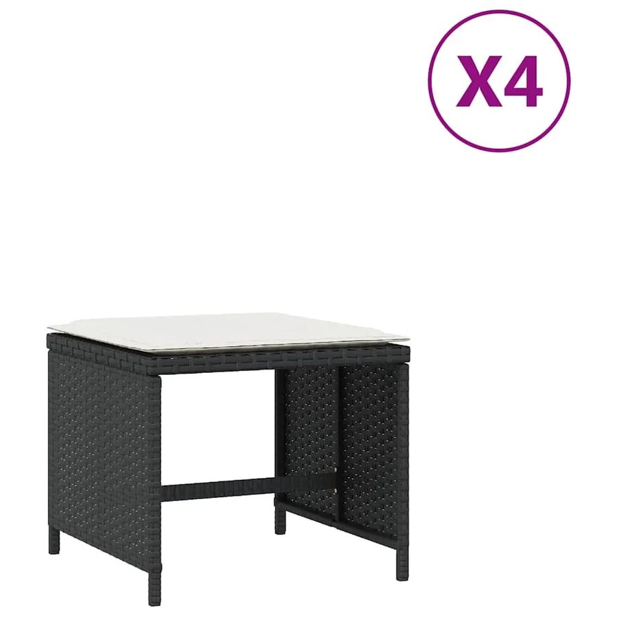 Tabourets de jardin et coussins lot de 4 noir 41x41x36 cm rotin - 2