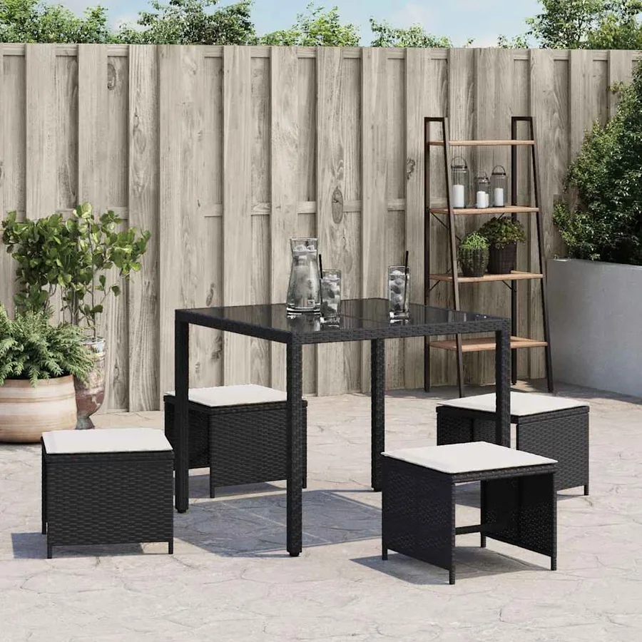 Tabourets de jardin et coussins lot de 4 noir 41x41x36 cm rotin - 3
