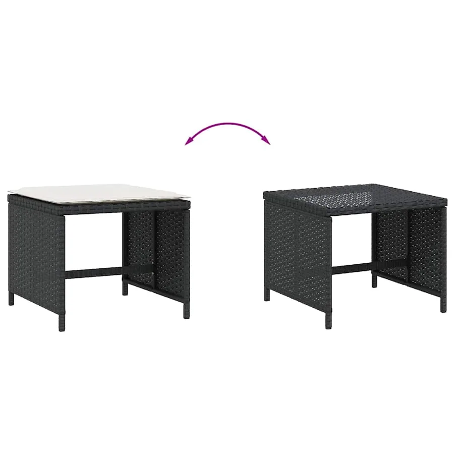 Tabourets de jardin et coussins lot de 4 noir 41x41x36 cm rotin - 7
