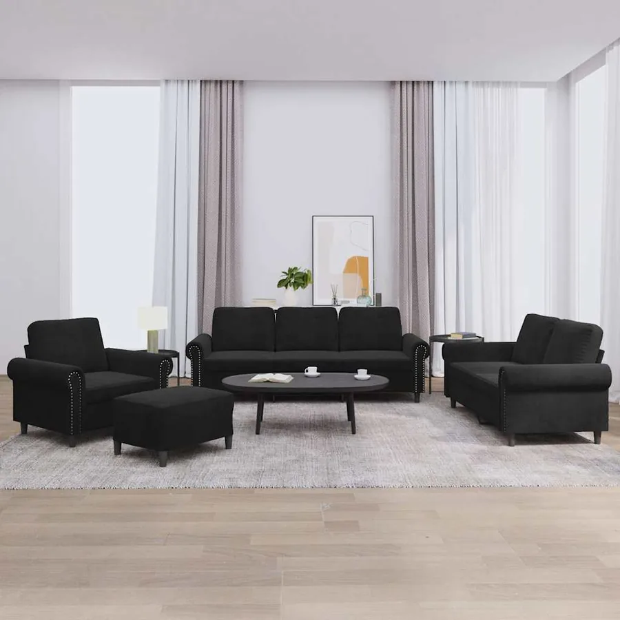 Ensemble de canapés 4 pcs avec coussins Noir Velours