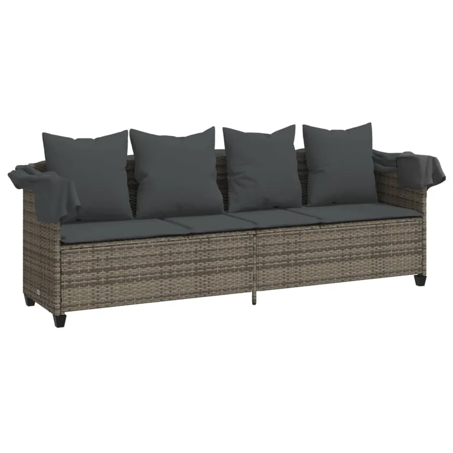 Chaise longue avec auvent et coussins gris résine tressée - 4