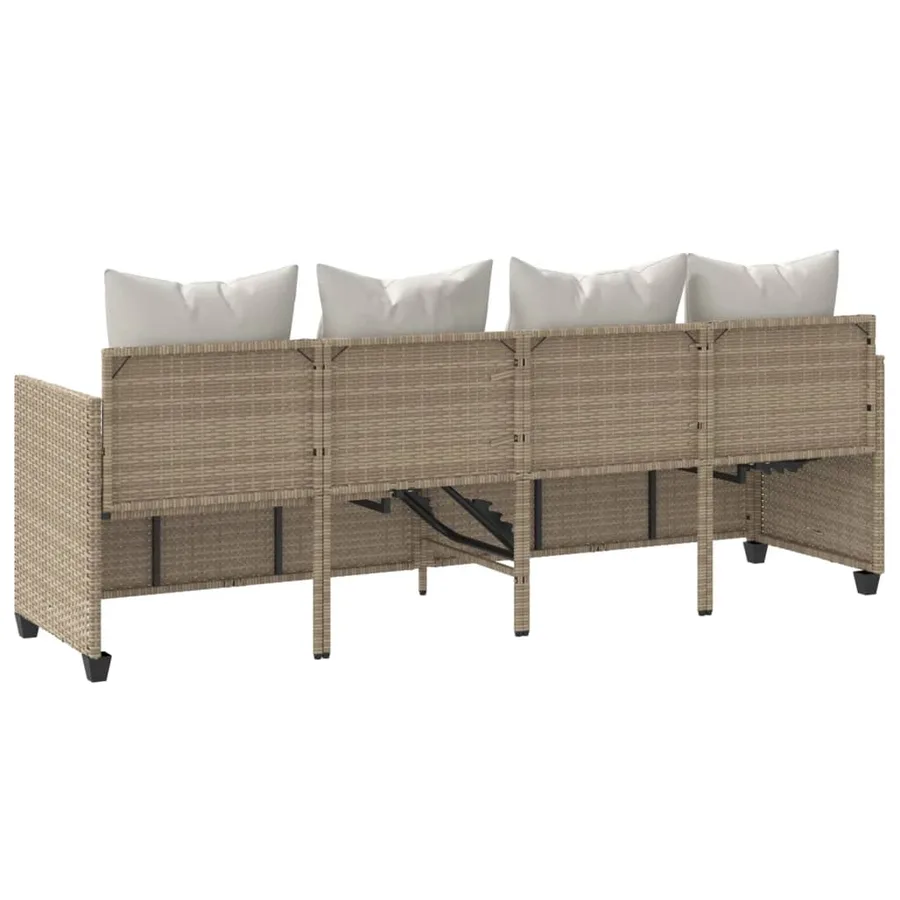 Chaise longue avec coussins beige résine tressée - 7