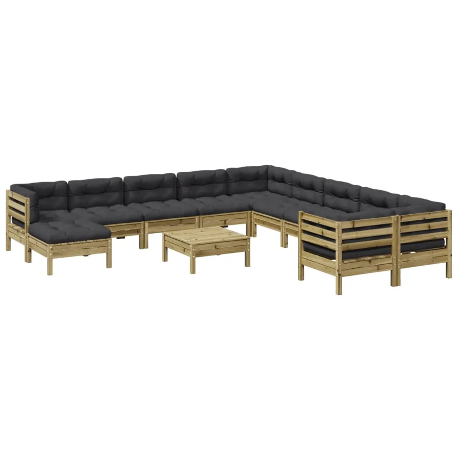 Salon de jardin avec coussins 12 pcs bois de pin imprégné - 2