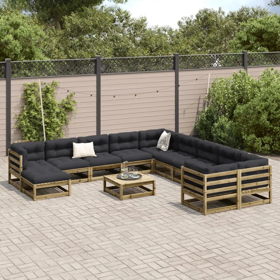 Salon de jardin avec coussins 12 pcs bois de pin imprégné - 3