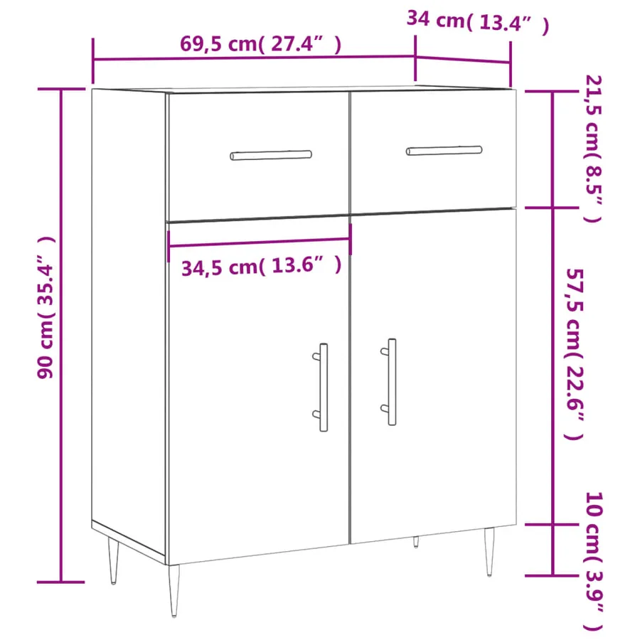 Buffet gris béton 69,5x34x90 cm bois d'ingénierie - 13