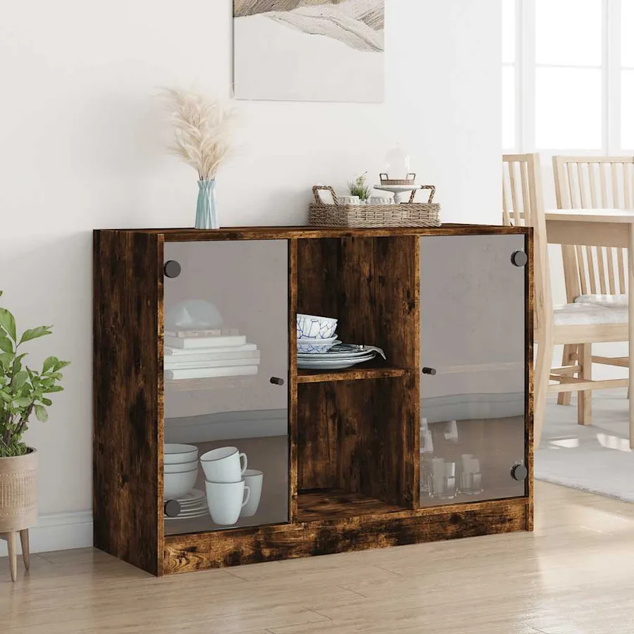 Buffet chêne fumé 102x37x75,5 cm bois d'ingénierie - 3