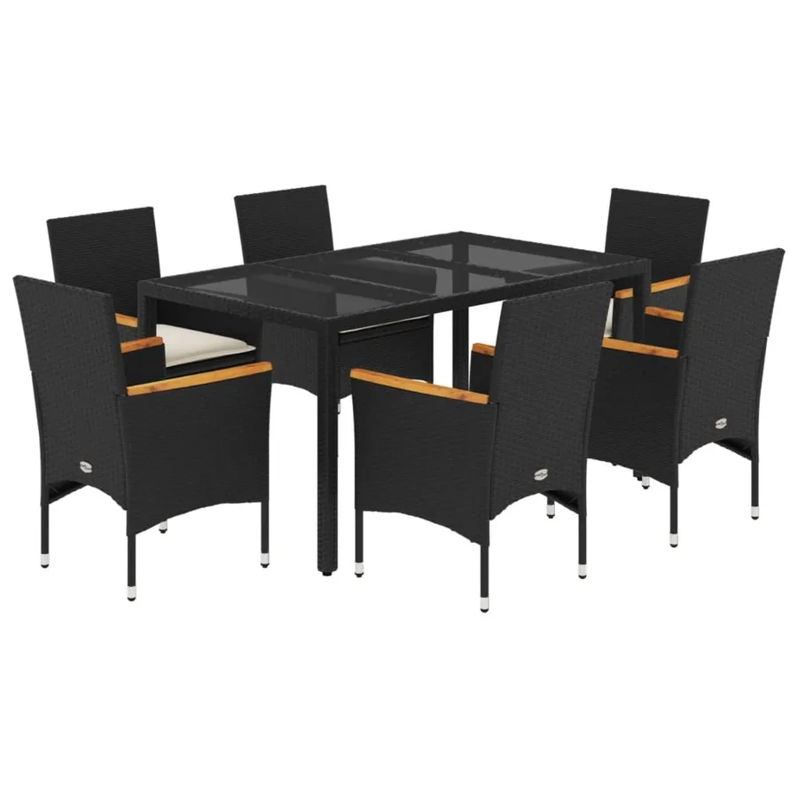 Ensemble à manger de jardin et coussins 7 pcs noir rotin acacia - 2