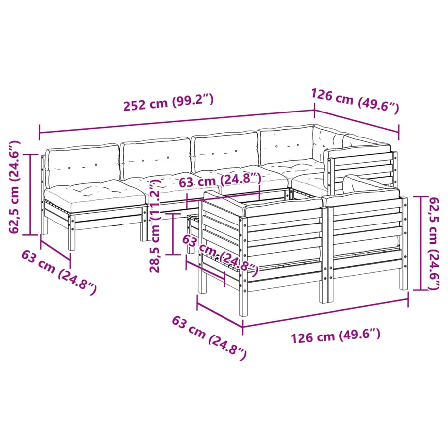 Salon de jardin 8 pcs avec coussins bois de pin imprégné - 10