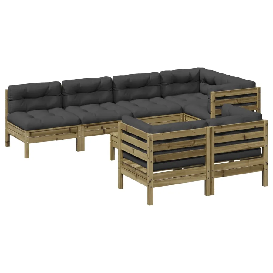 Salon de jardin 8 pcs avec coussins bois de pin imprégné - 2