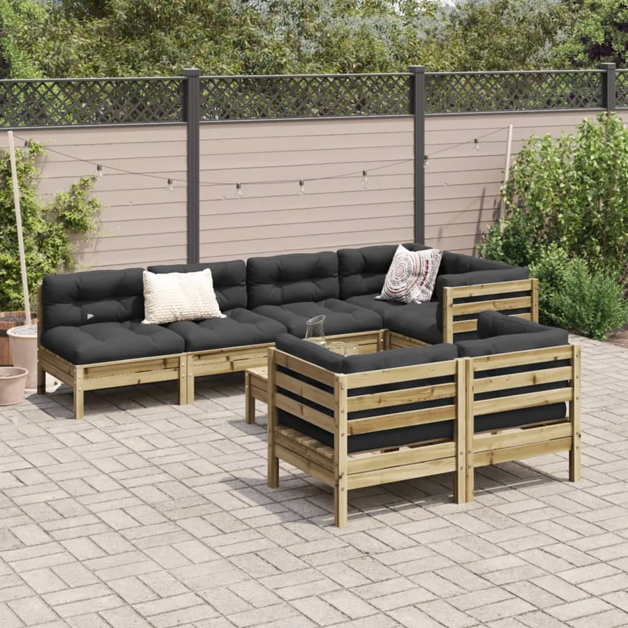 Salon de jardin 8 pcs avec coussins bois de pin imprégné - 3