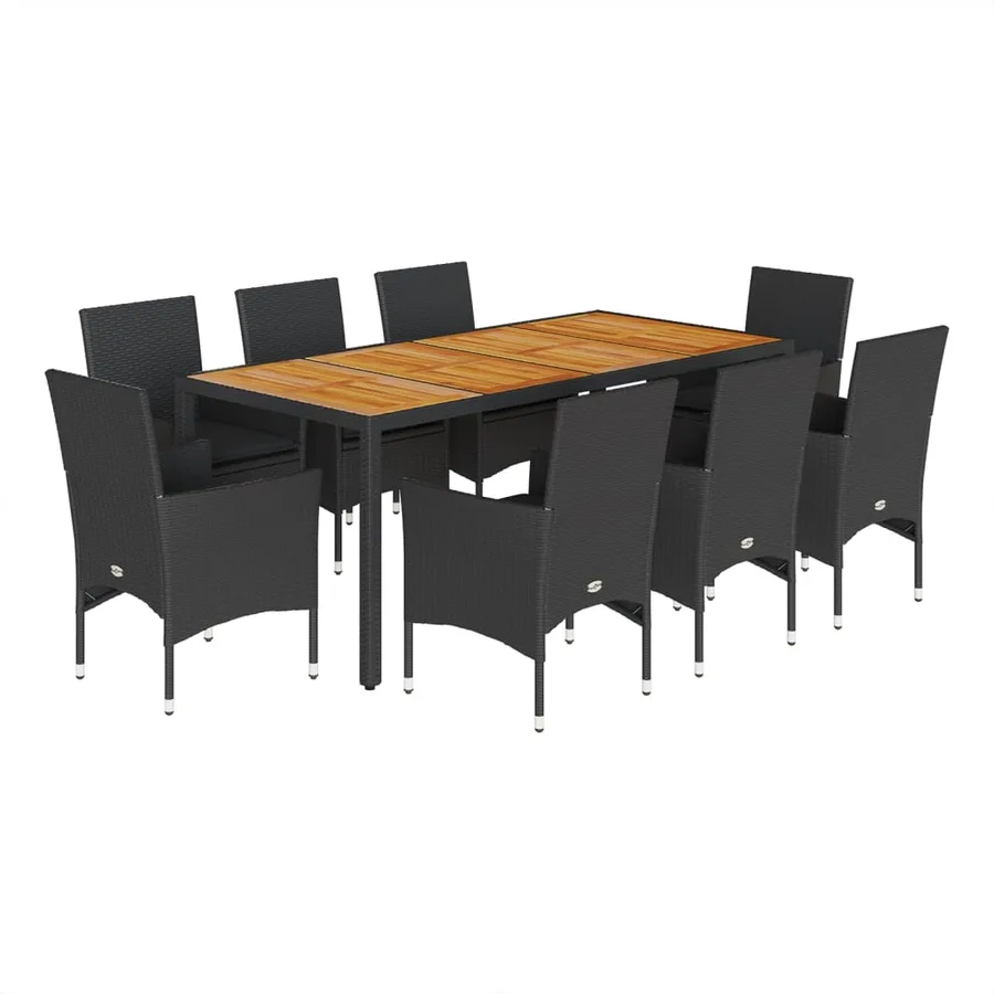 Ensemble à manger de jardin et coussins 9 pcs noir rotin acacia - 2