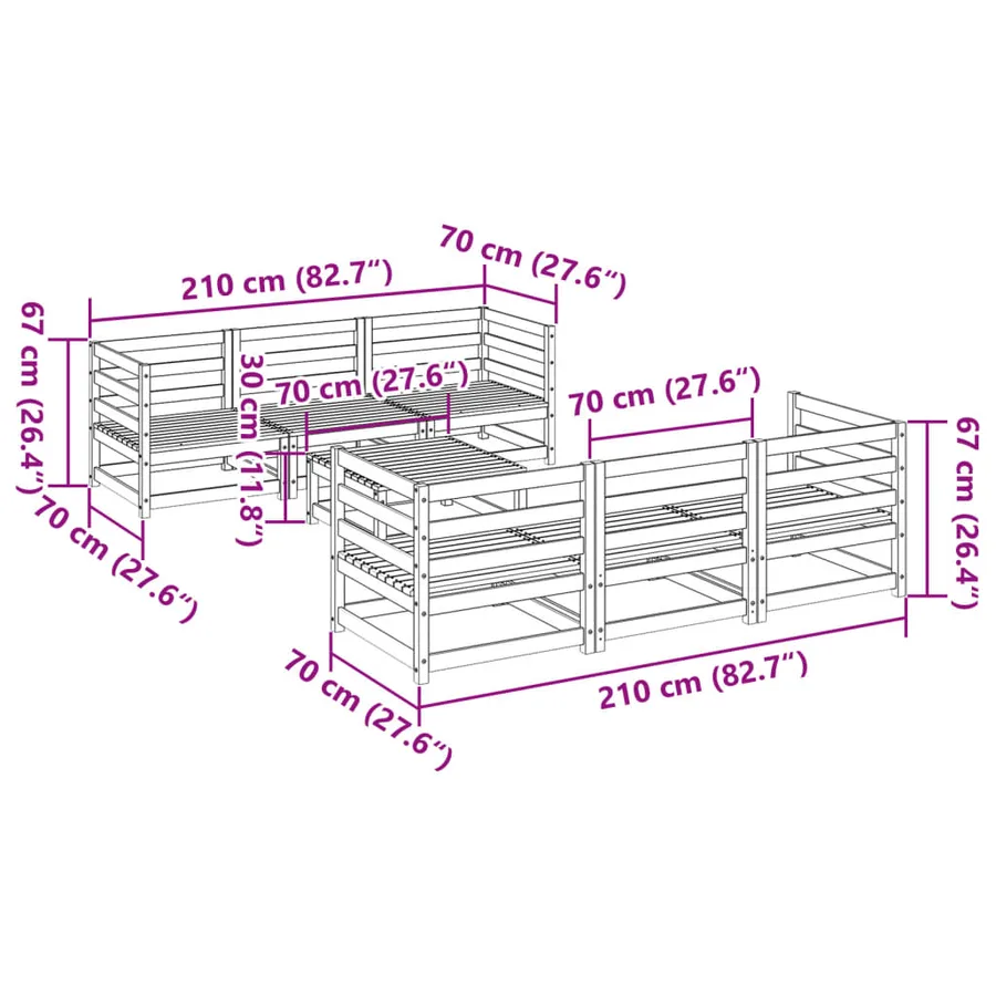 Salon de jardin 7 pcs bois de pin massif - 11