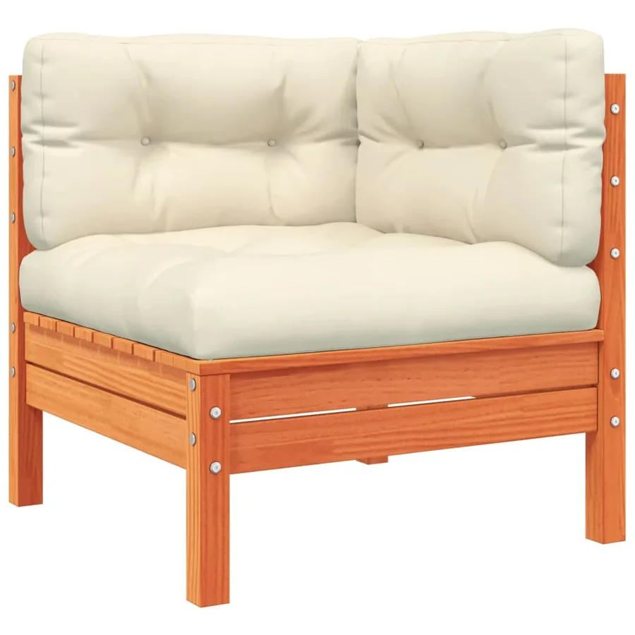 Salon de jardin 6 pcs avec coussins cire marron bois pin massif - 4