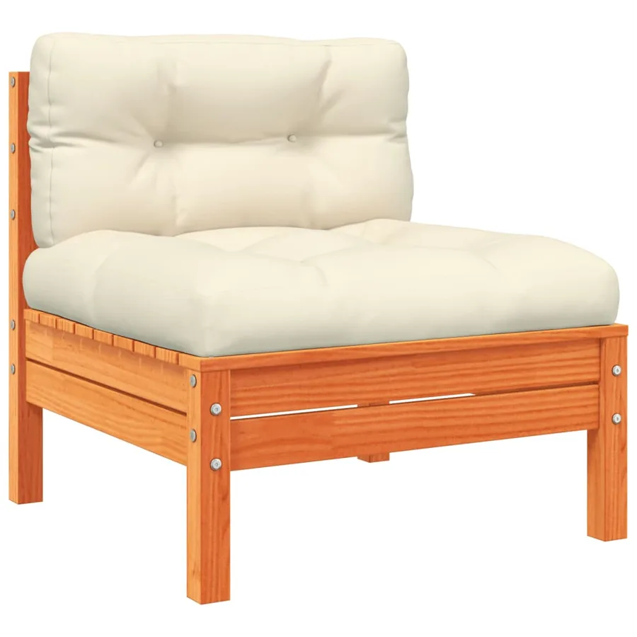Salon de jardin 6 pcs avec coussins cire marron bois pin massif - 5