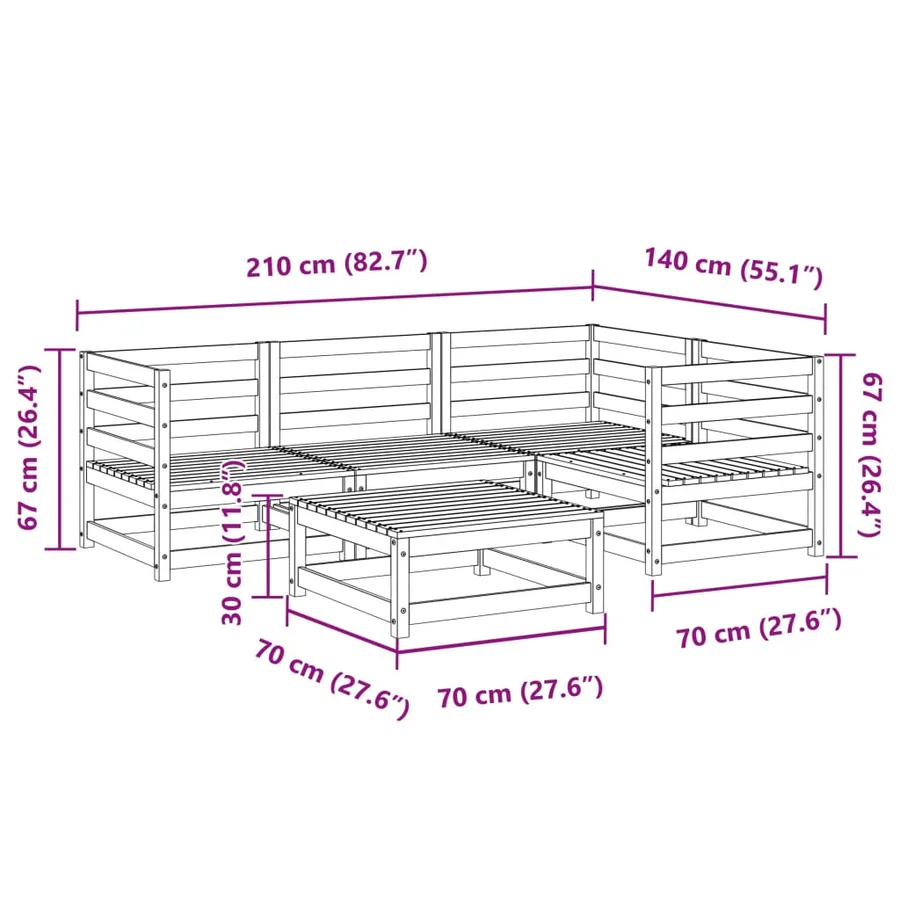 Salon de jardin 5 pcs bois massif sapin de douglas - 11