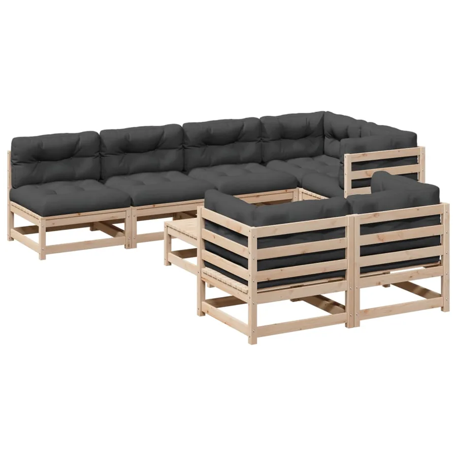 Salon de jardin 8 pcs avec coussins bois de pin massif - 2